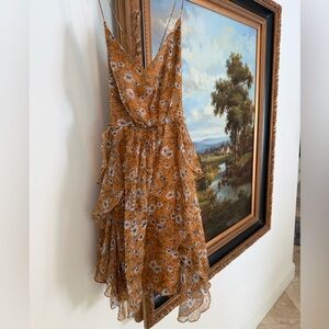 Blush Boutique Gold/Orange and Blue Flowers Fashion Mini Dress